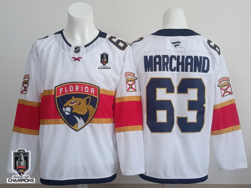 Men 2025 Florida Panthers 63 Marchand White Fanatics Home Premium NHL Jersey style 2